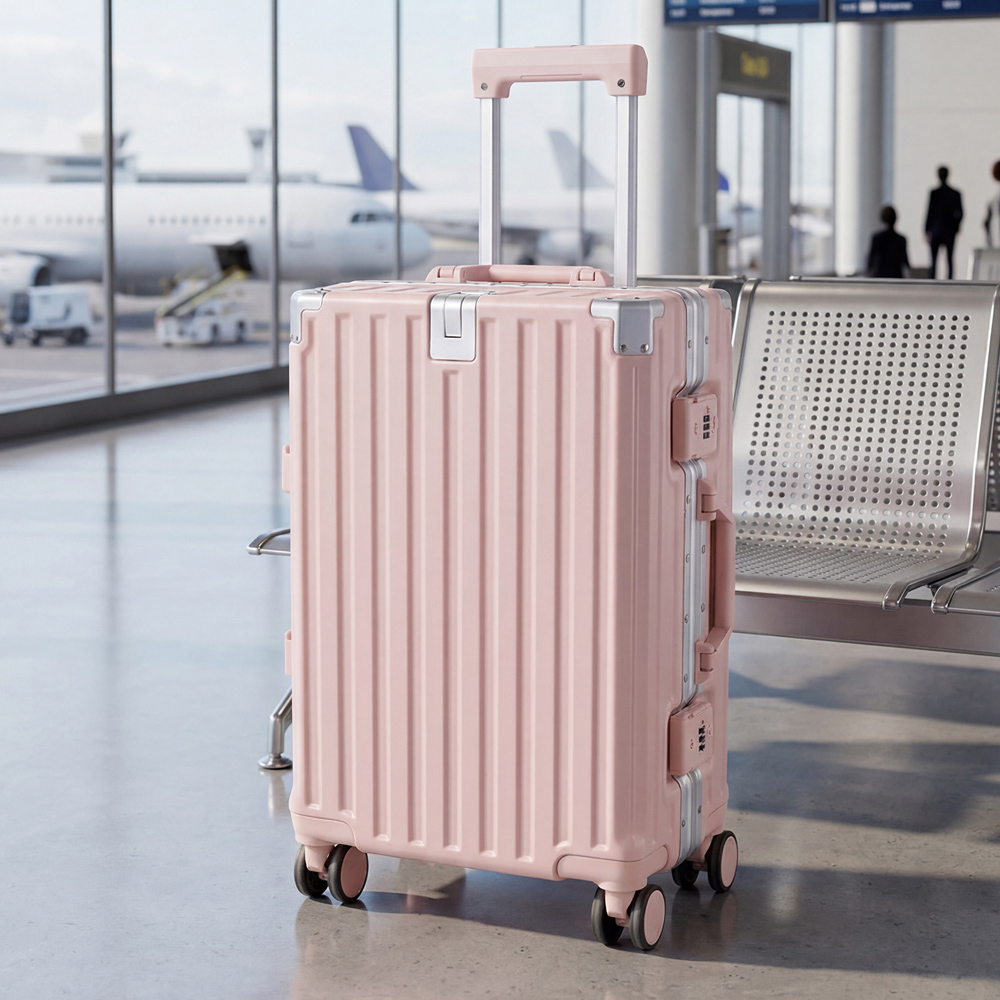 H&O Direct Pink Aluminium Frame Hard Shell Suitcase with Spinner Wheels 20 inch Image 2