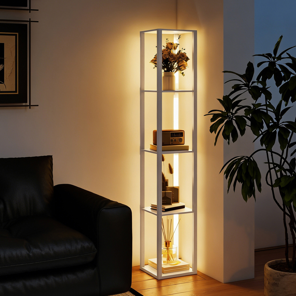 Portland 4 Shelf White LED Floor Lamp with Foot Switch Image 4
