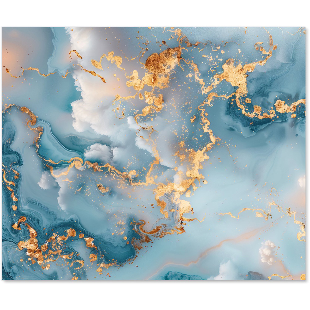 Warren Reed Designer Blue And Gold Marble Effect Glass Kitchen Splashback 75 x 90cm Image 2
