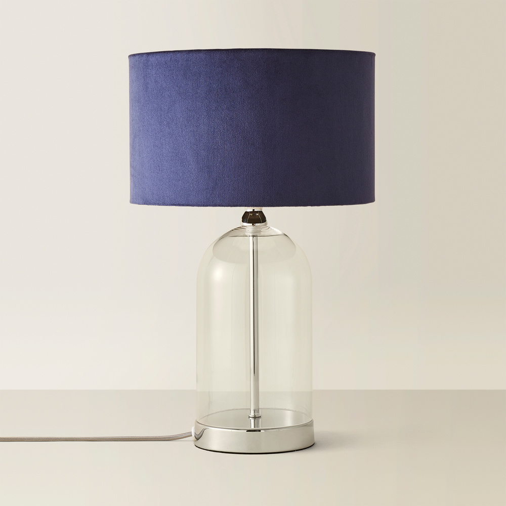 ValueLights Jessy Silver and Navy Velvet Shade Glass LED Table Lamp Image 3