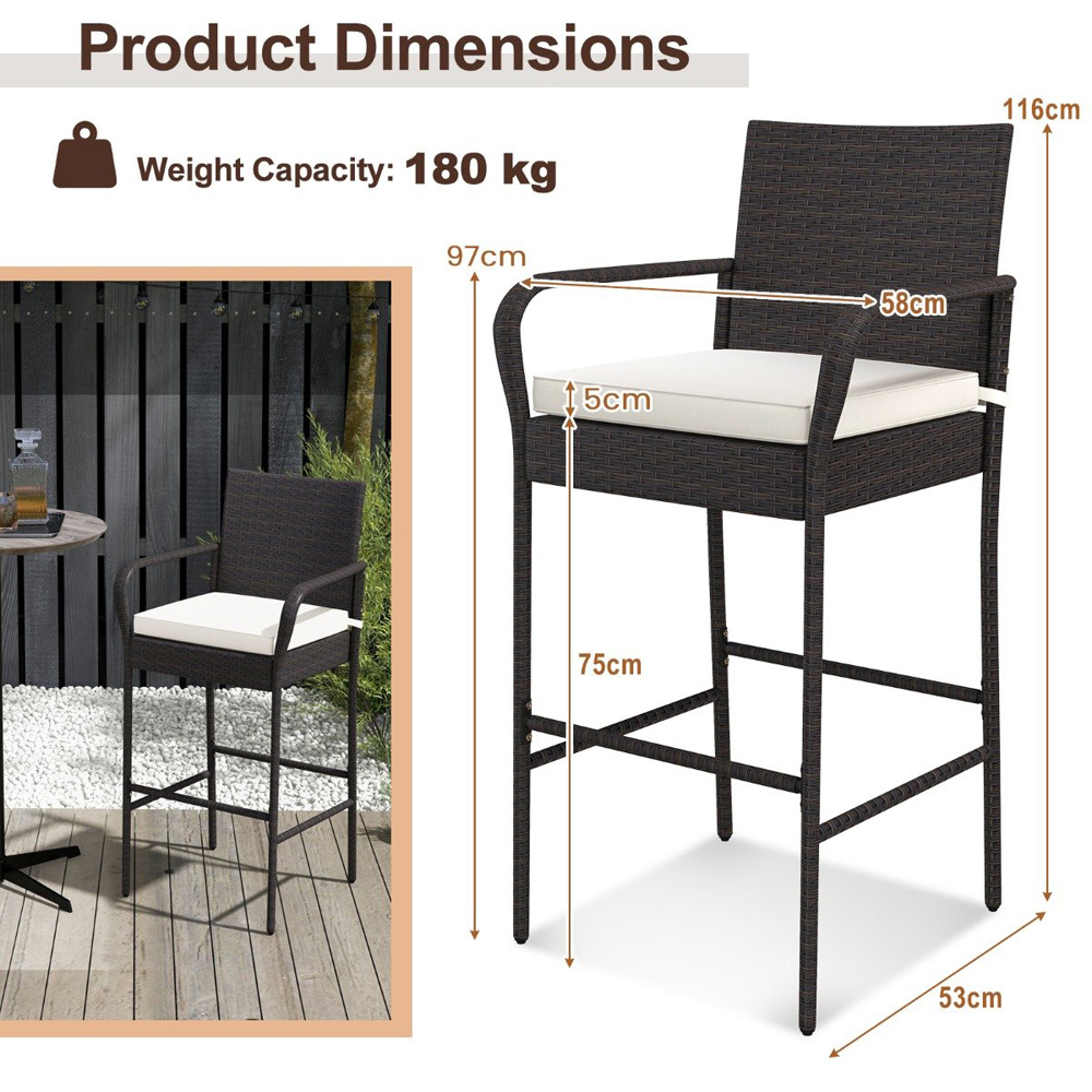 Costway Wicker Bar Stool Set of 2 Image 9