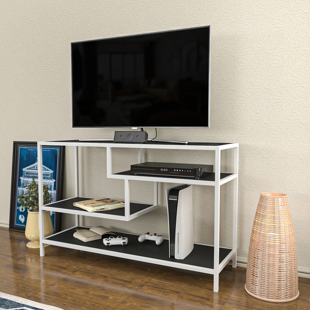 Decorotika Robins Industrial White and Grey TV Stand Image 6