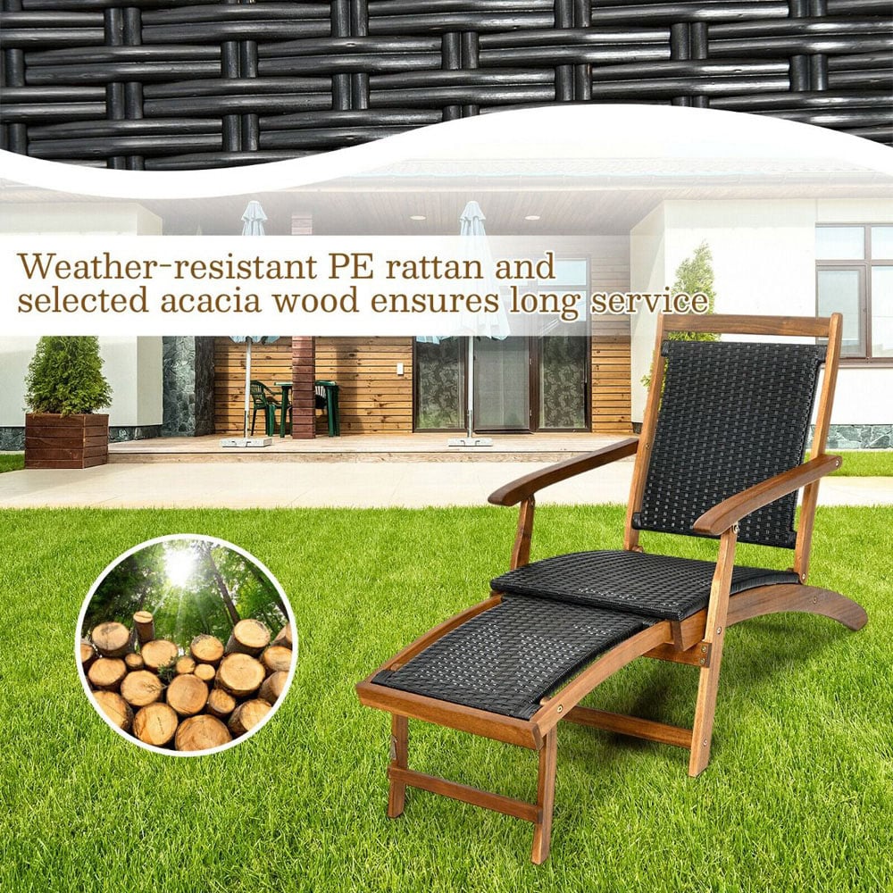 Costway Folding Deck Reclining Chair with Retractable Footrest Image 6