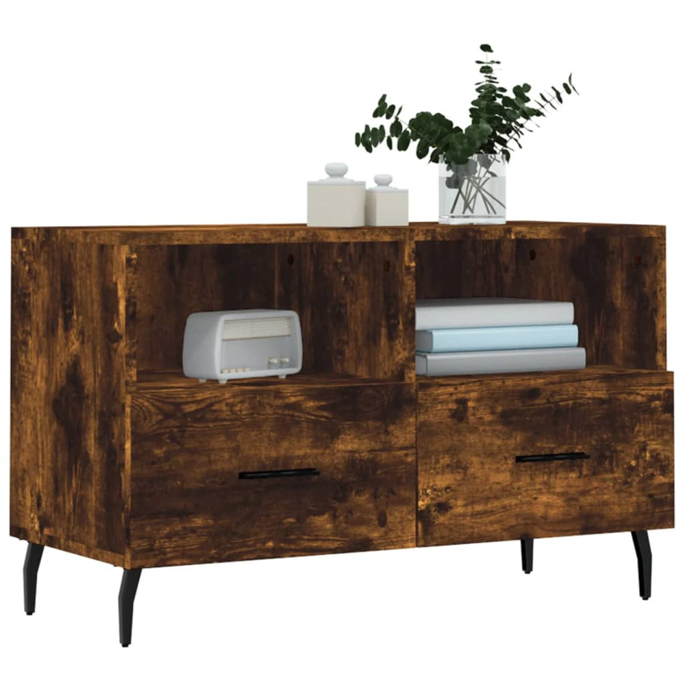 vidaXL 2 Drawer 2 Shelf Smoked Oak Small TV Cabinet Image 3