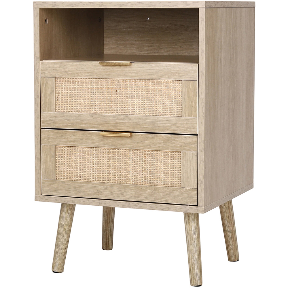 Living and Home 2 Drawer Single Shelf Natural Wooden Rattan Nightstand Image 2