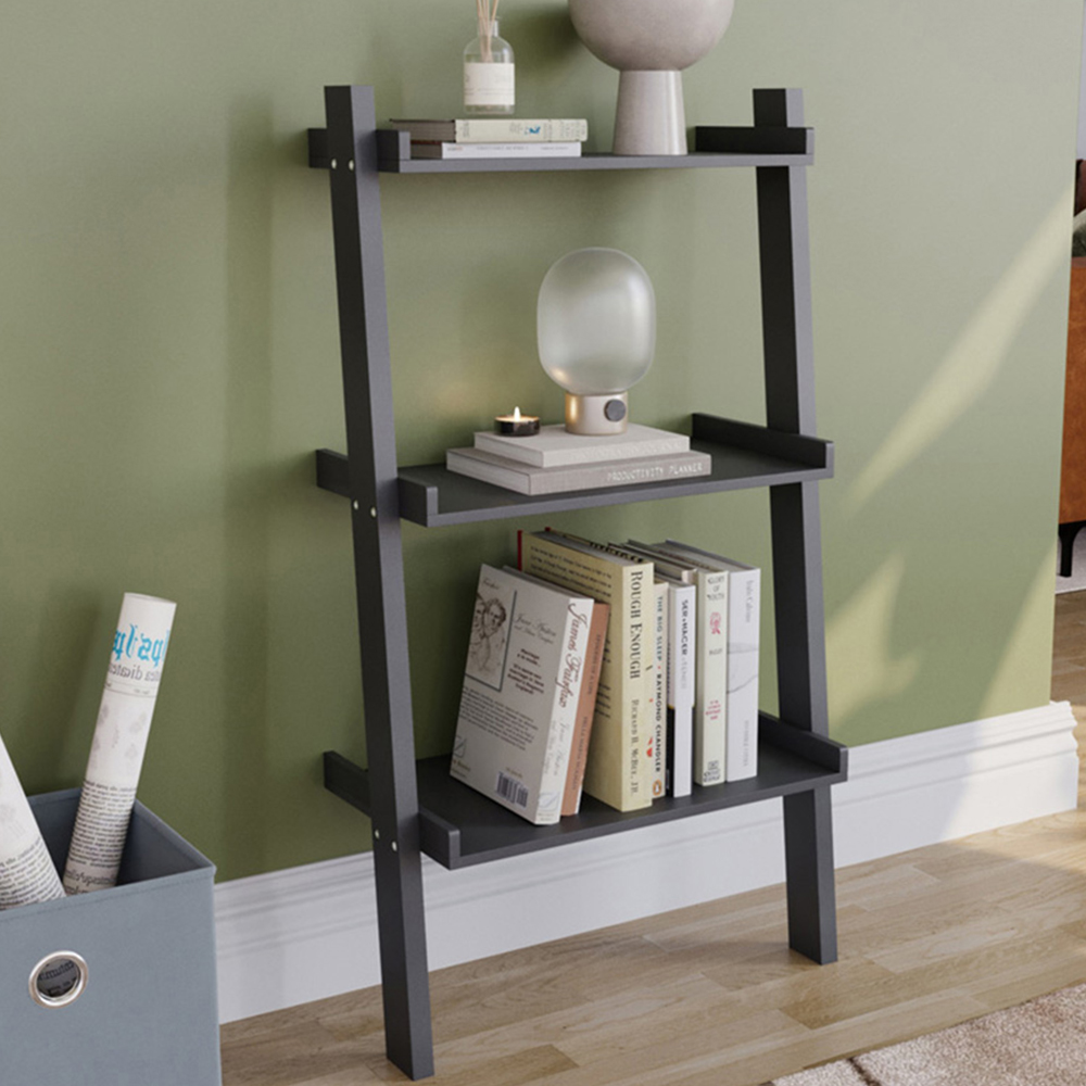 Vida Designs York 3 Shelf Black Ladder Bookcase Image 1
