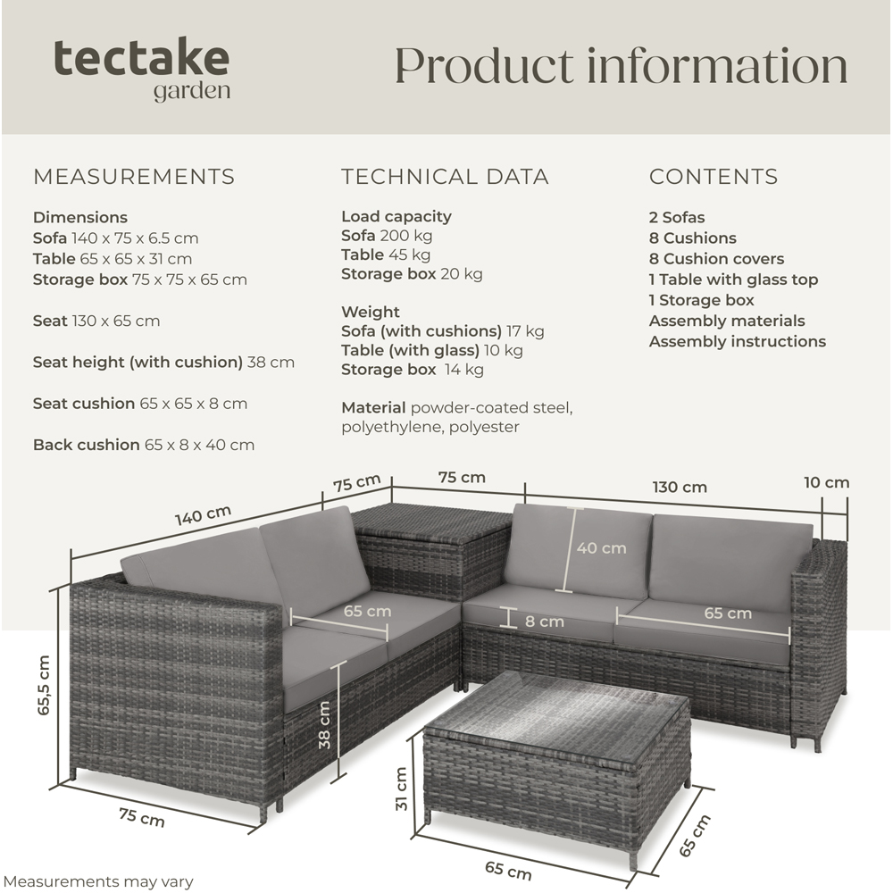 tectake Siena 4 Seater Grey Rattan Garden Lounge Set with Storage Box Image 9