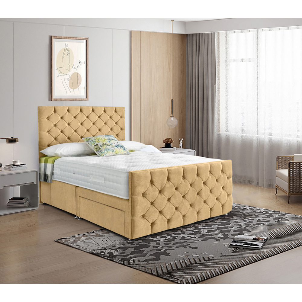 Eleganza Home Dreamscape King Size Beige Plush Velvet Single Drawer Divan Bed with Headboard Image 2
