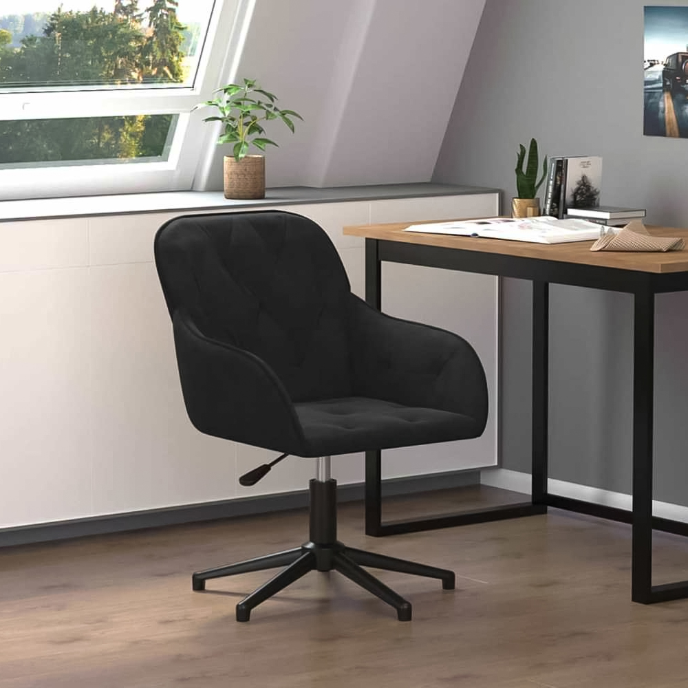 vidaXL Black Velvet Height-Adjustable Swivel Office Chair Image 1