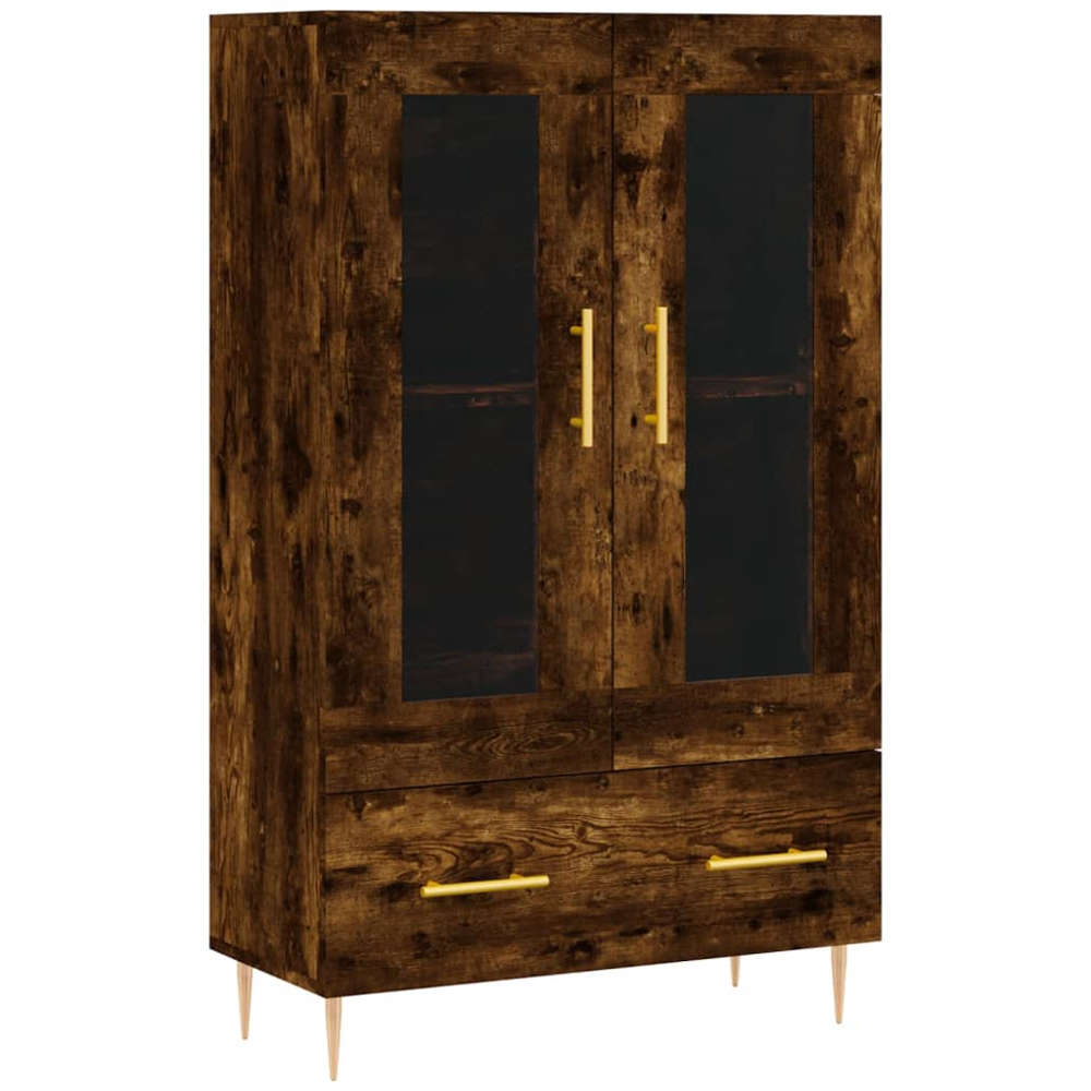 vidaXL 2 Glass Door Single Drawer Smoked Oak Highboard Image 2
