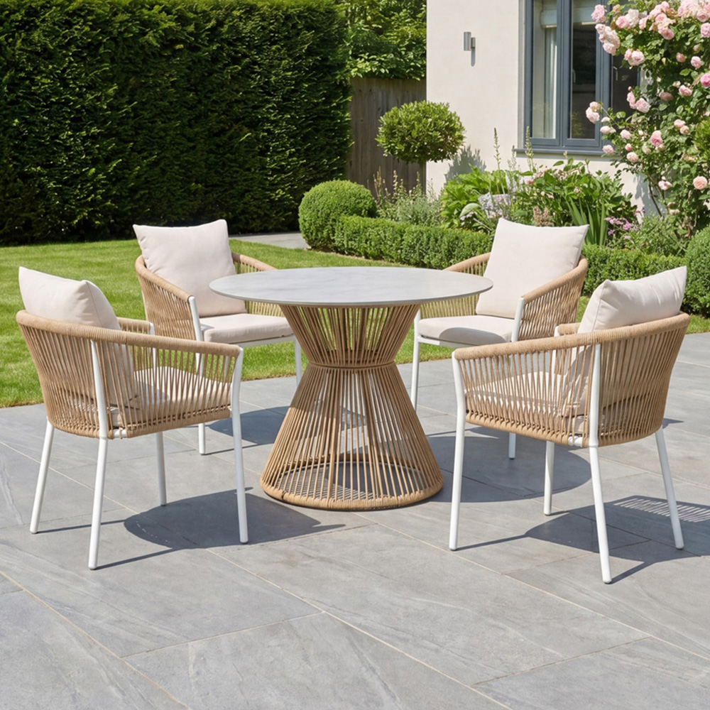 Artemis Home Bellvine 4 Seater White and Natural Patio Dining Set Image 1