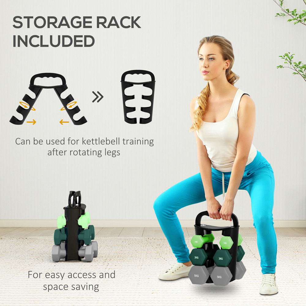 SPORTNOW Green Hex Dumbbell Set with Storage Rack 6 Pack Image 5