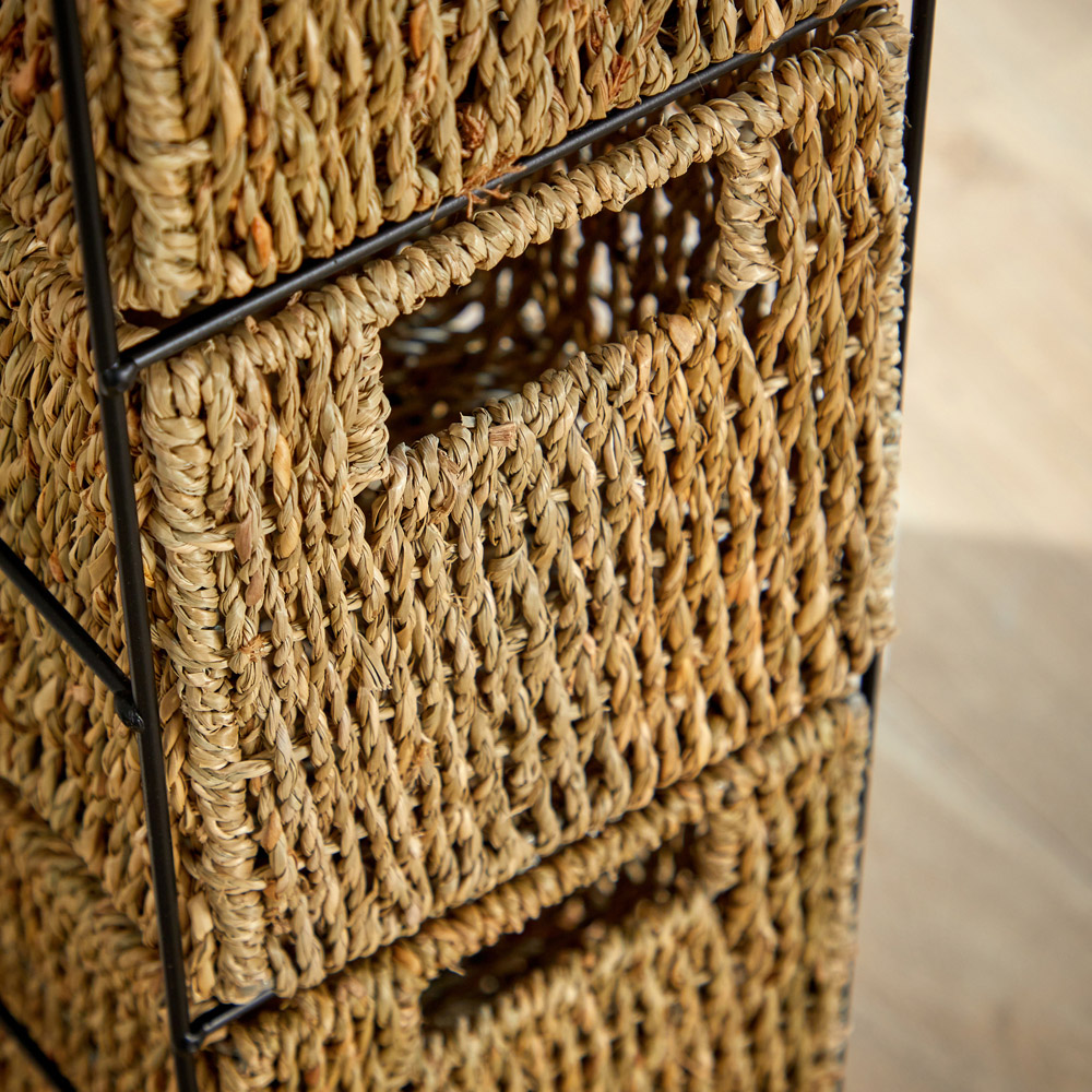 Home Source Ankara 4 Drawer Black and Natural Slim Wicker Basket Storage Unit Image 4