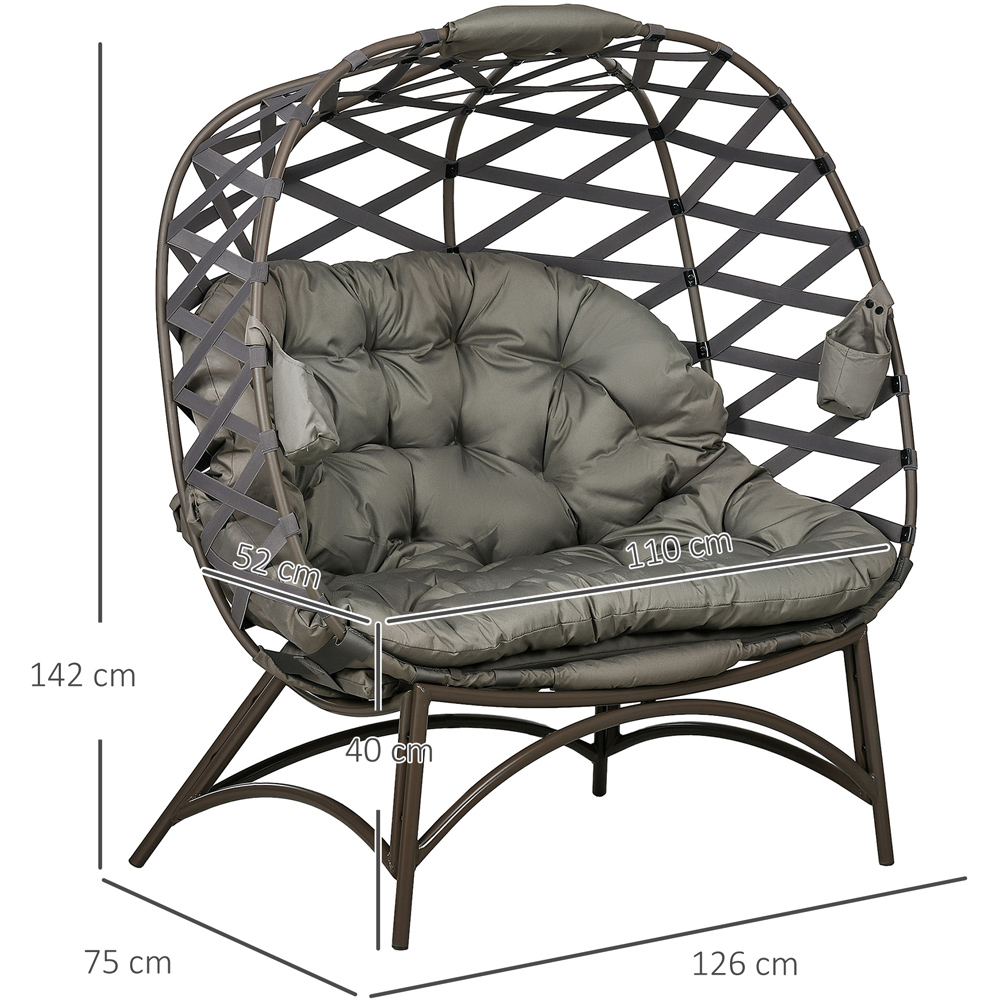 Outsunny 2 Seater Sand Brown Outdoor Egg Chair with Cushion Image 7