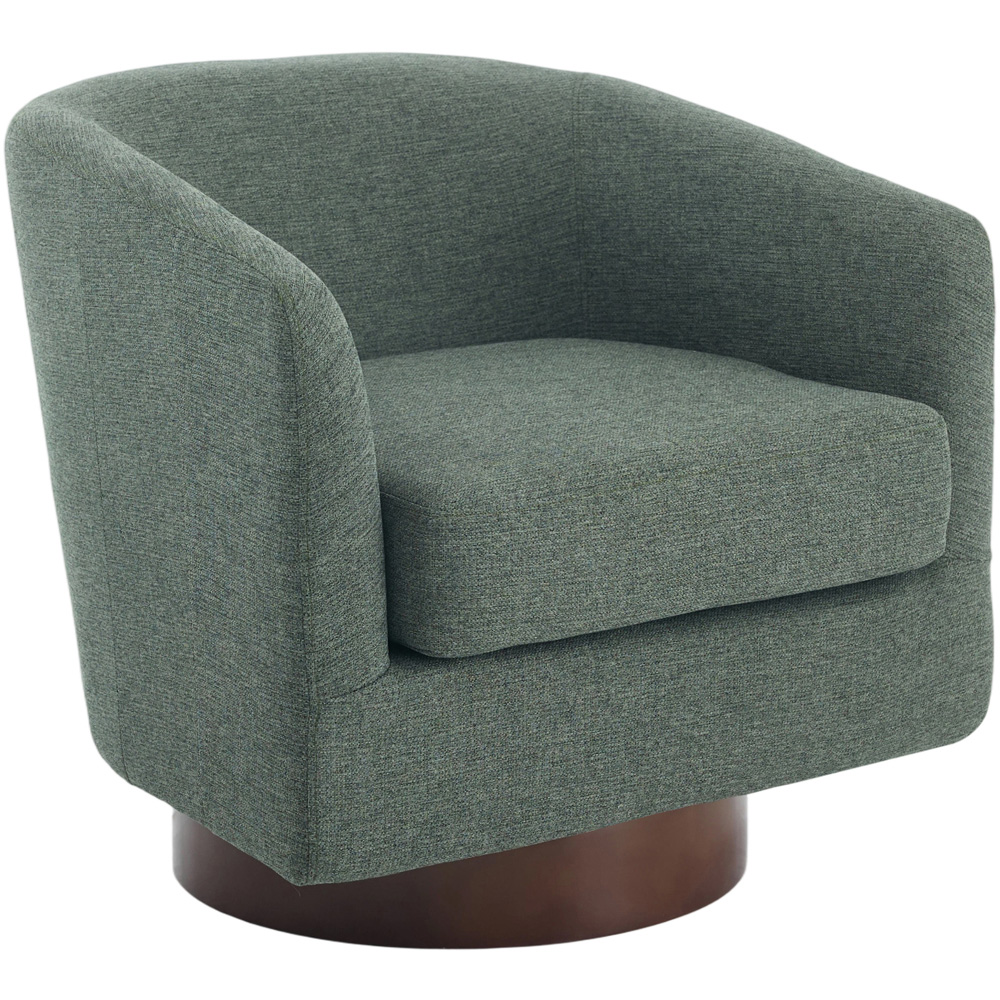 Living and Home Dark Green Linen Curved Barrel Swivel Armchair Image 2