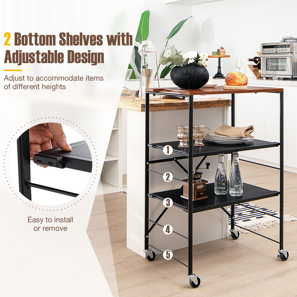 Costway 2 Shelf Black Storage Trolley Image 5