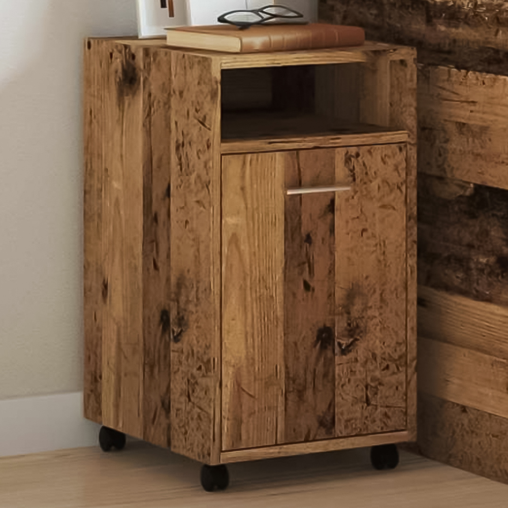vidaXL Single Door Single Shelf Old Wood Storage Cabinet with Wheels Image 1