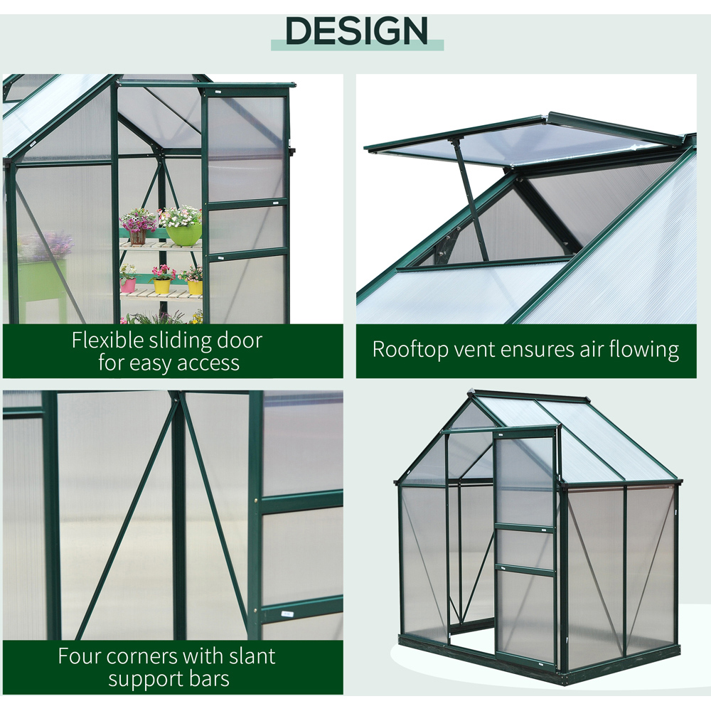 Outsunny 6 x 4ft Green Polycarbonate Greenhouse Image 4
