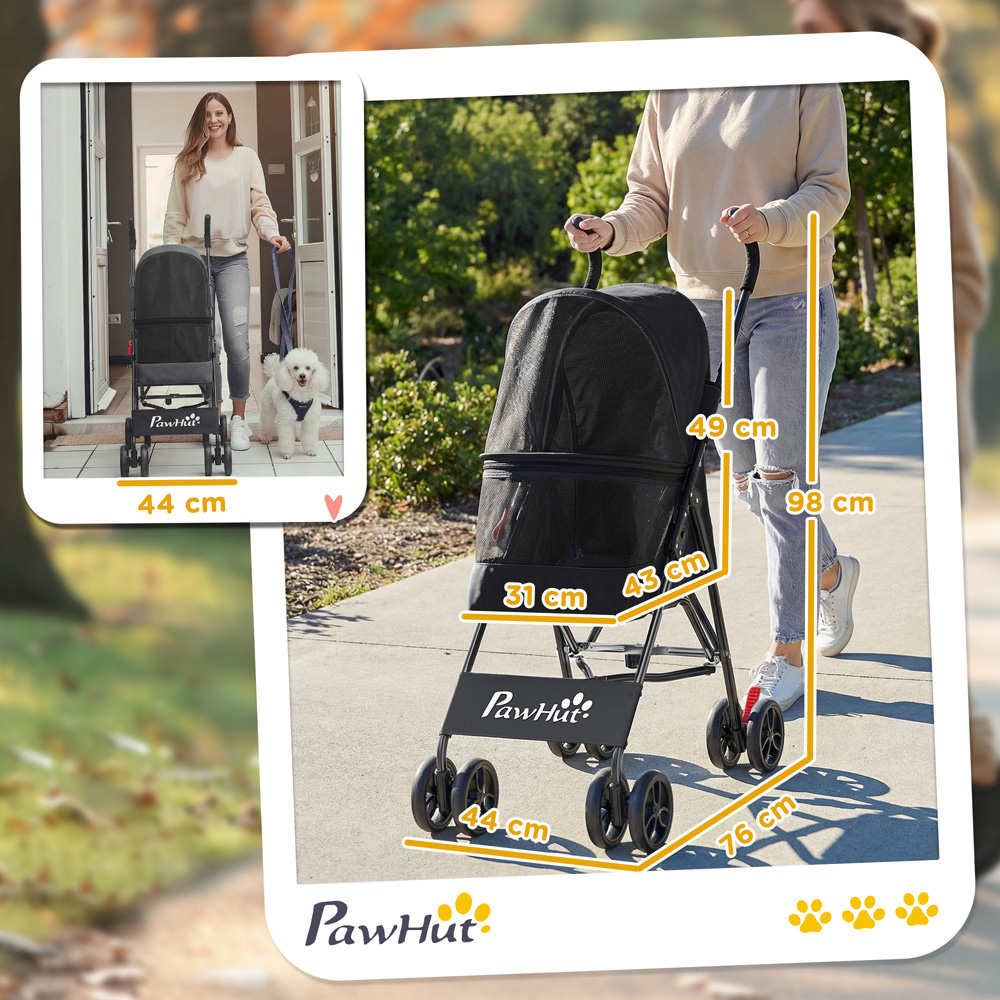 PawHut Black Foldable Dog Stroller with Mesh Windows for Mini Dogs Image 9