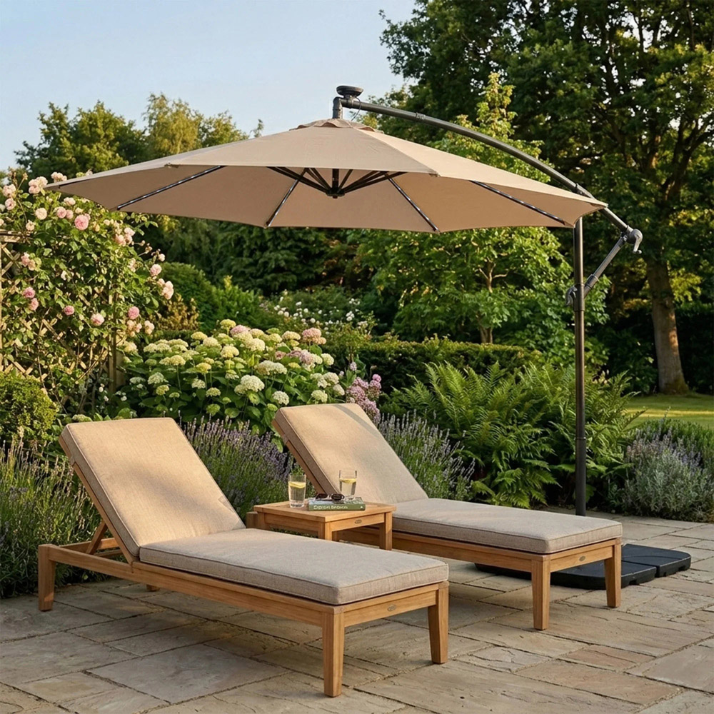 MonsterShop Beige LED Cantilever Parasol 3m Image 2