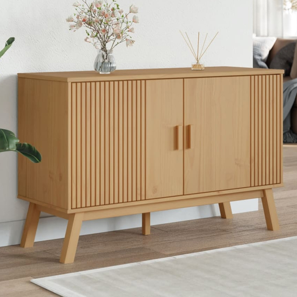 vidaXL Olden 2 Door Brown Solid Pine Wood Wide Sideboard Image 1