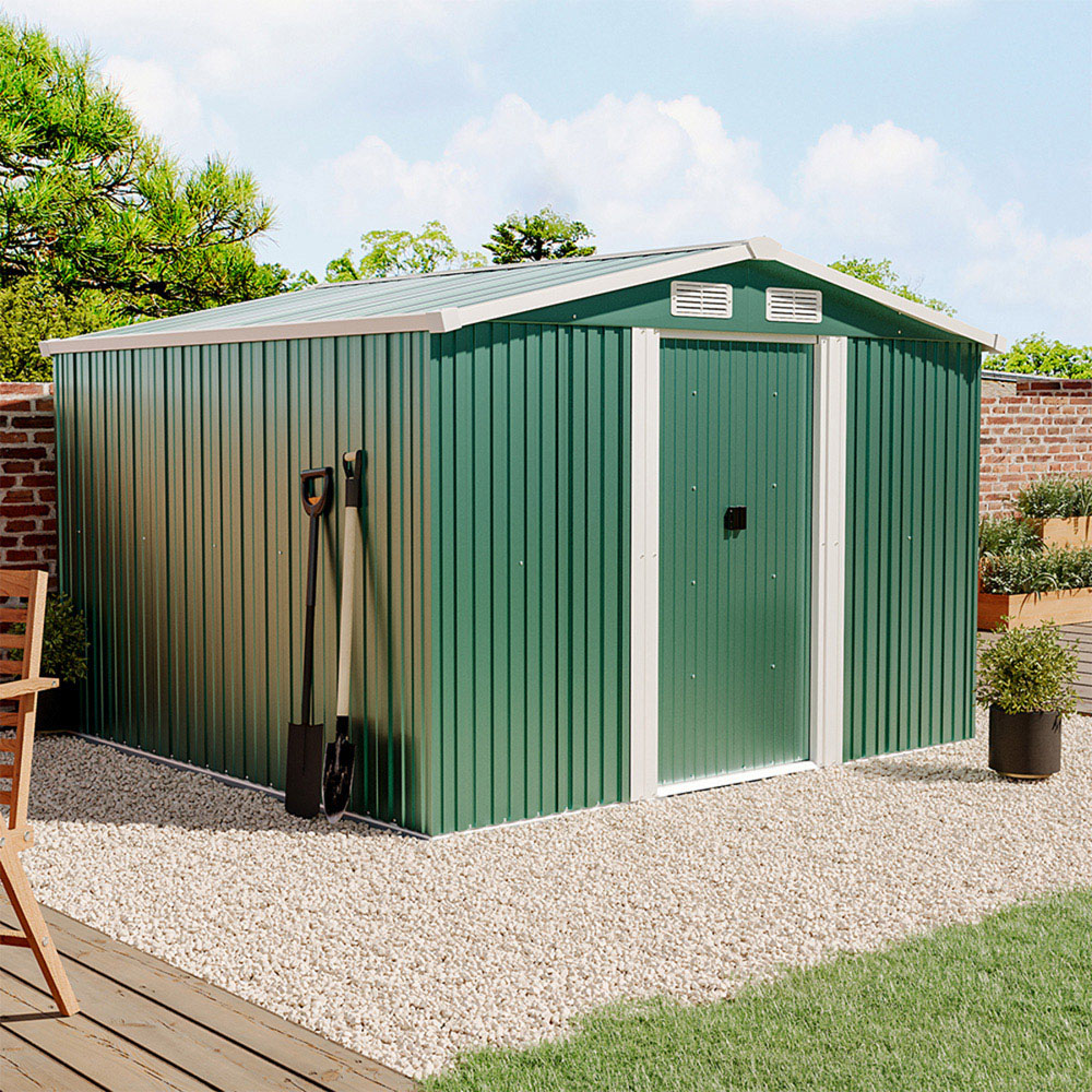 Living and Home 8 x 8ft Double Door Green Metal Garden Shed with Foundation Image 5