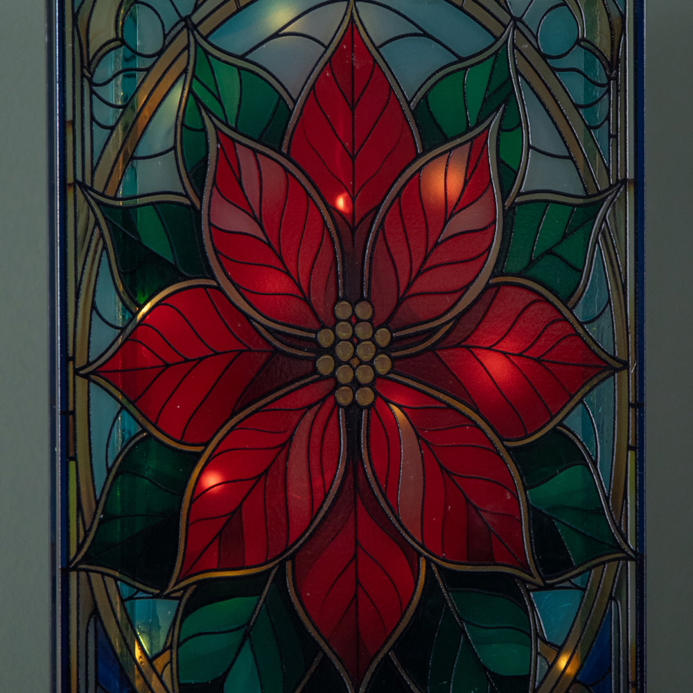 Samuel Alexander Warm White LED Double Sided Stained Glass Light Up Poinsettia Decoration Image 6