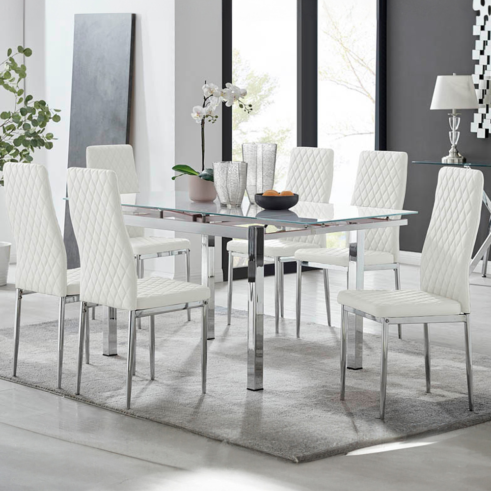 Furniturebox Fonti Valera 6 Seater Dining Set White and Chrome Image 1