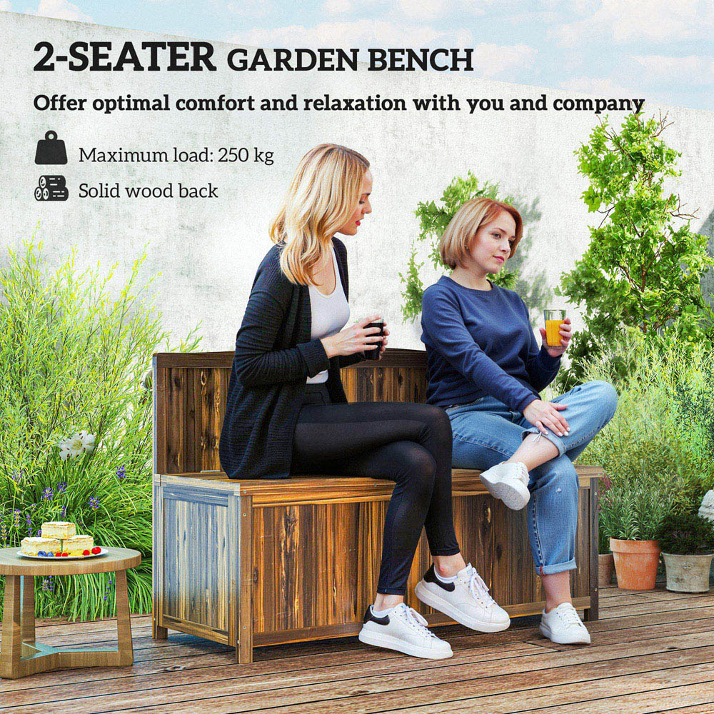 Outsunny 2 Seater Brown Wood Storage Bench Image 5