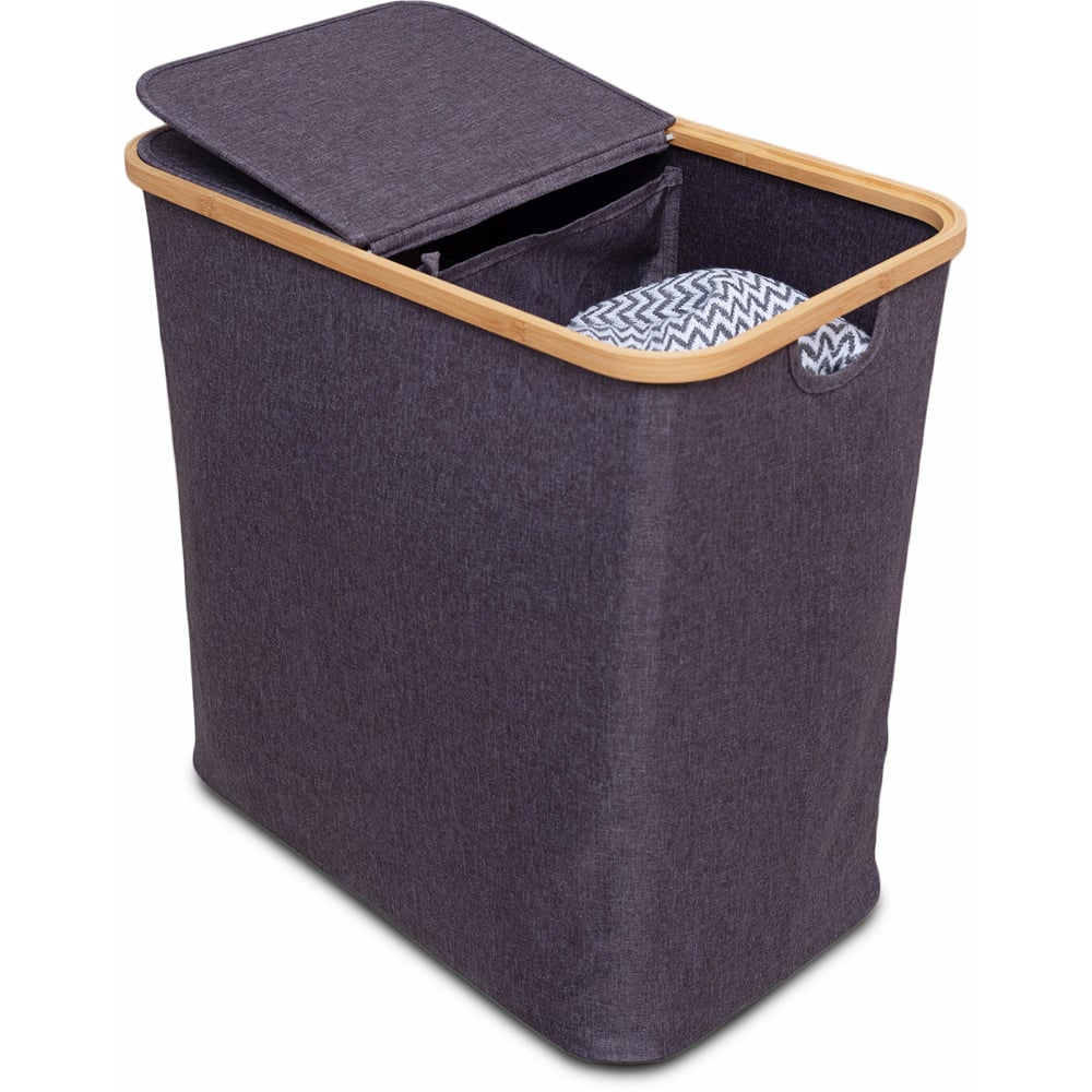 Addis Grey Dual Comp Bamboo Laundry Hamper 85L Image 3