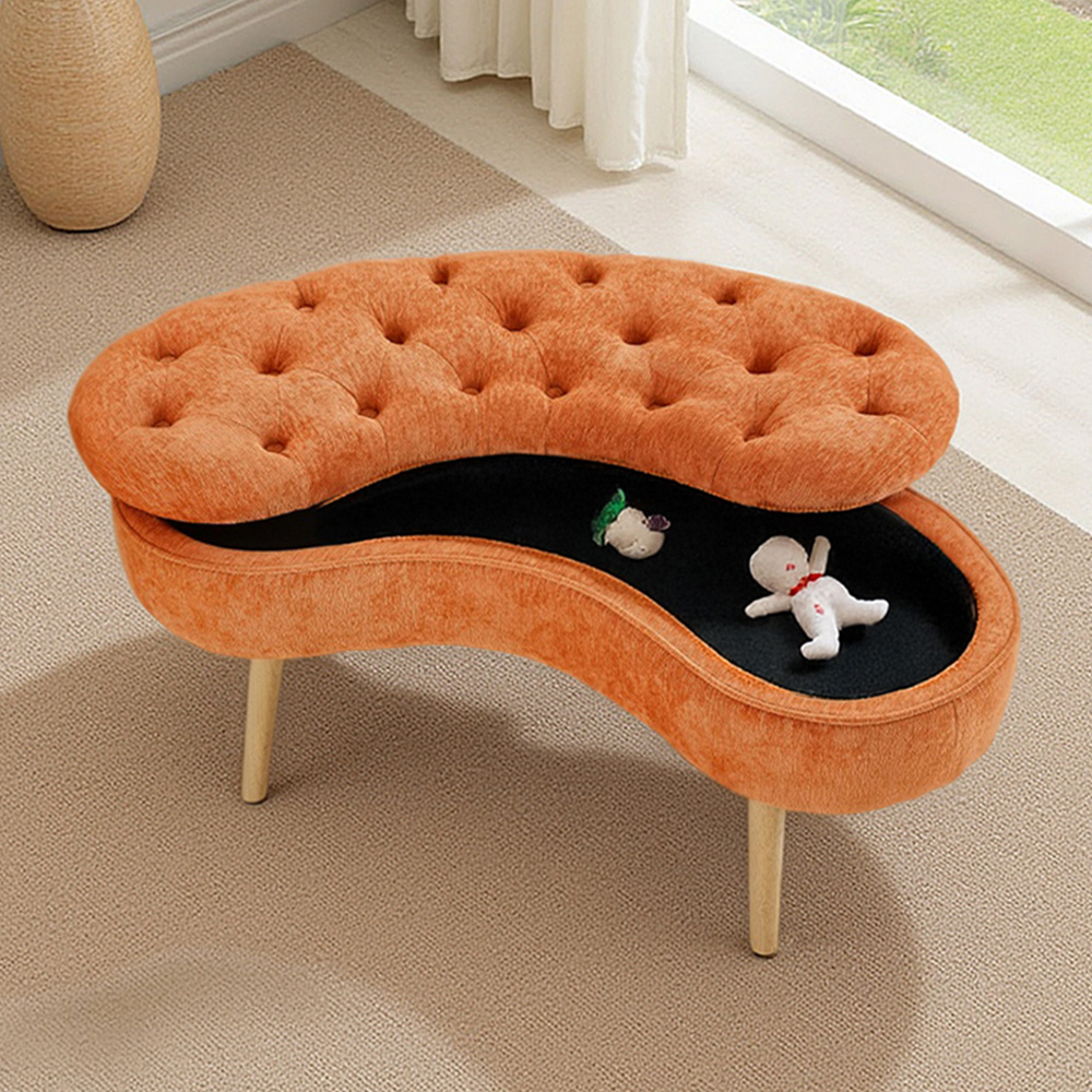 Living and Home Orange Fabric Button Tufted Storage Bench with Removable Lid Image 1