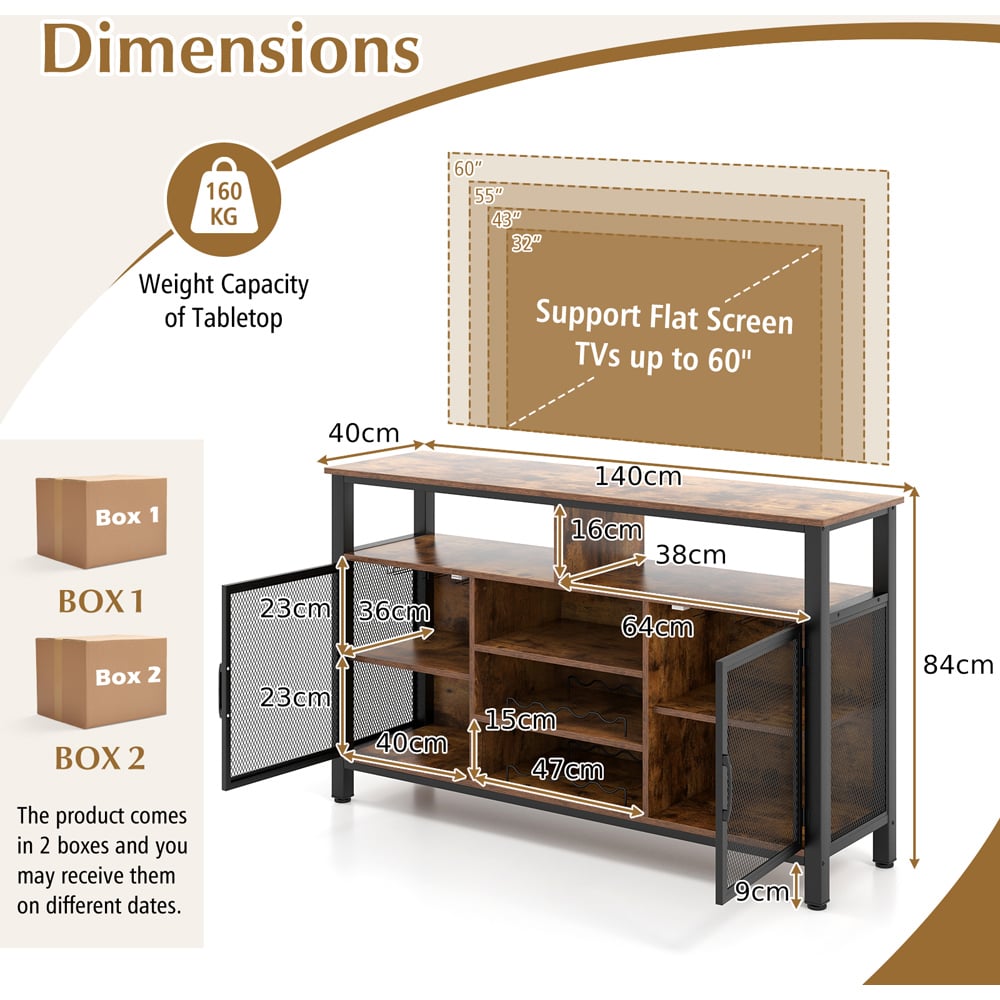 Costway Rustic Brown Buffet Sideboard with Wine Rack Image 7