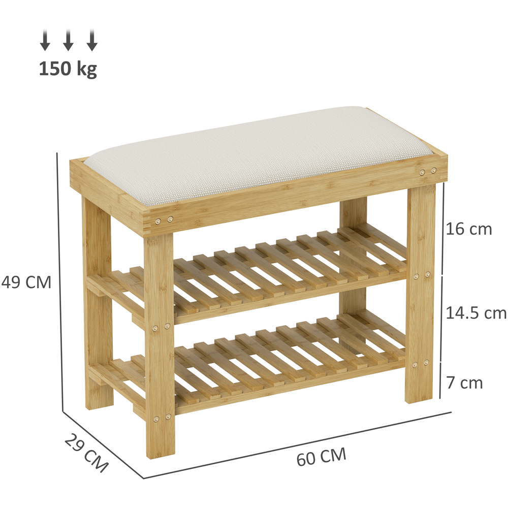 HOMCOM 2 Shelf Cream Bamboo Shoe Storage Bench Image 9