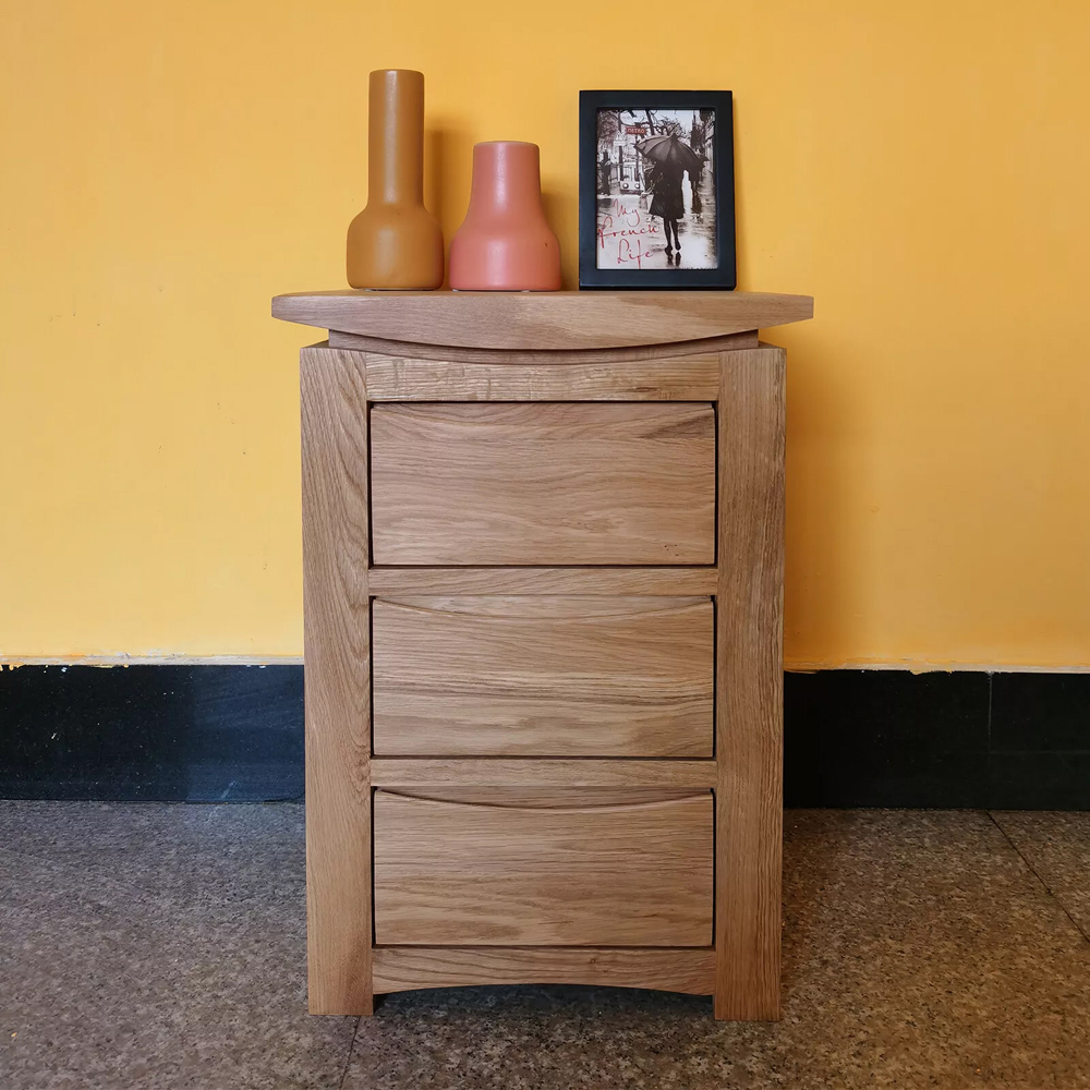 Furniture One 3 Drawer Oak Veneer Bedside Table Image 4