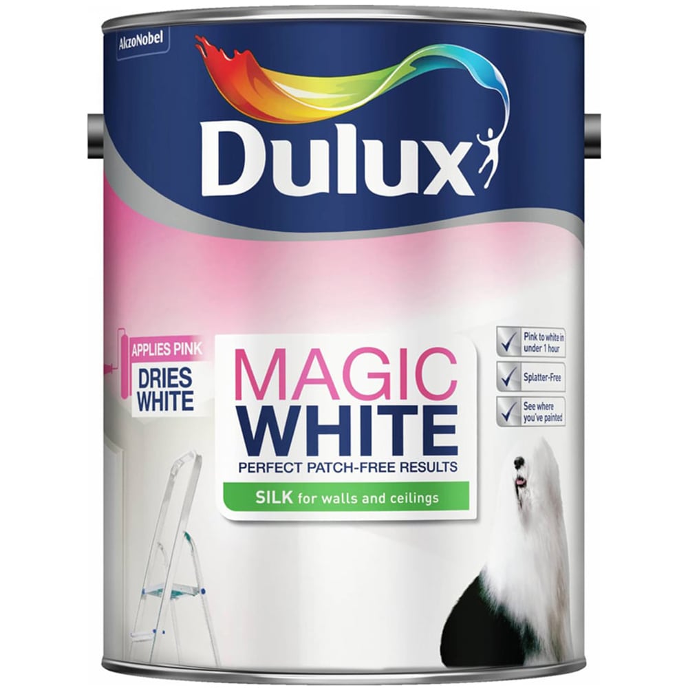 Dulux Walls & Ceilings Magic White Silk Emulsion Paint 5L Image 2