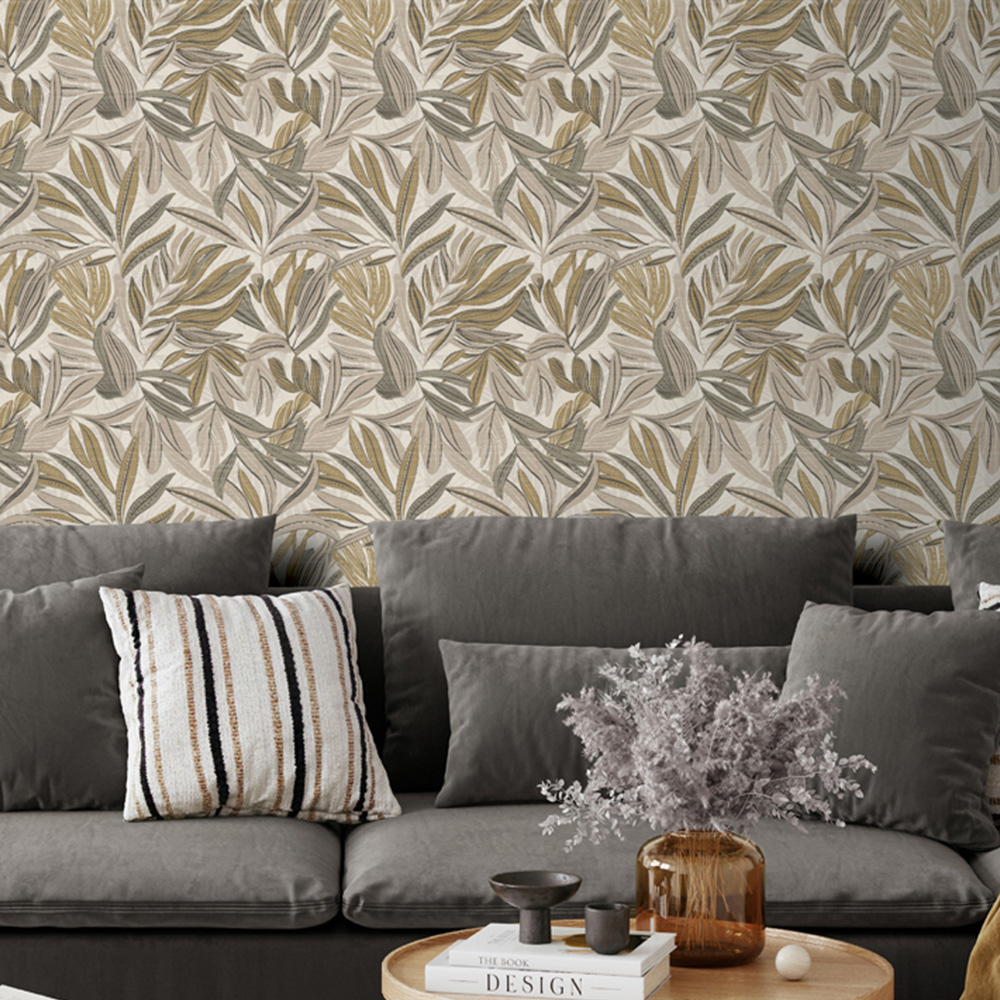 Arthouse Graphic Tropical Leaf Neutral Wallpaper Image 4