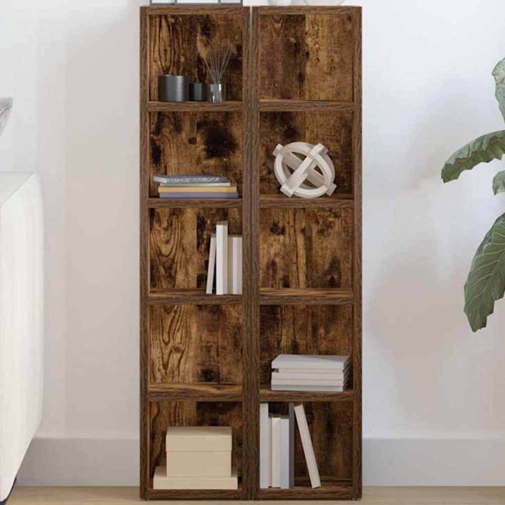 vidaXL 5 Shelf Smoked Oak CD Cabinet Set of 2 Image 1