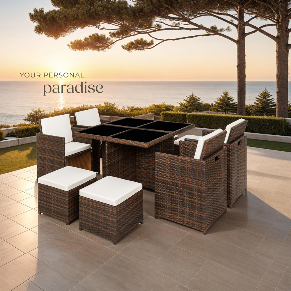 tectake Manhattan 8 Seater Rattan Garden Dining Set Black and Brown Image 8