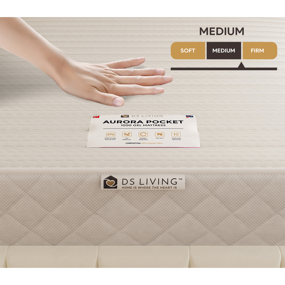 DS Living Aurora Sanctuary Single Gel Enhanced 1000 Pocket Sprung Hybrid Mattress Image 5