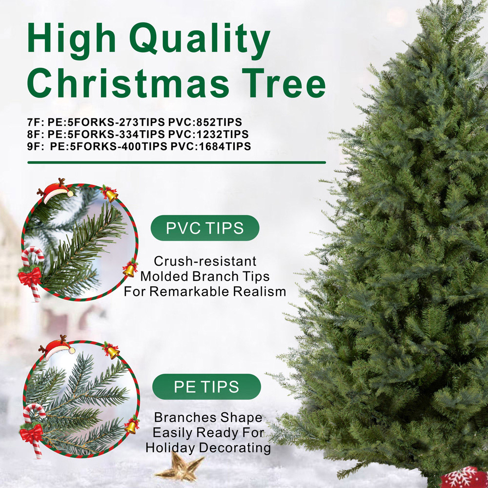 Abrihome Green Artificial Christmas Tree with 1566 Tips and Metal Stand 8ft Image 5