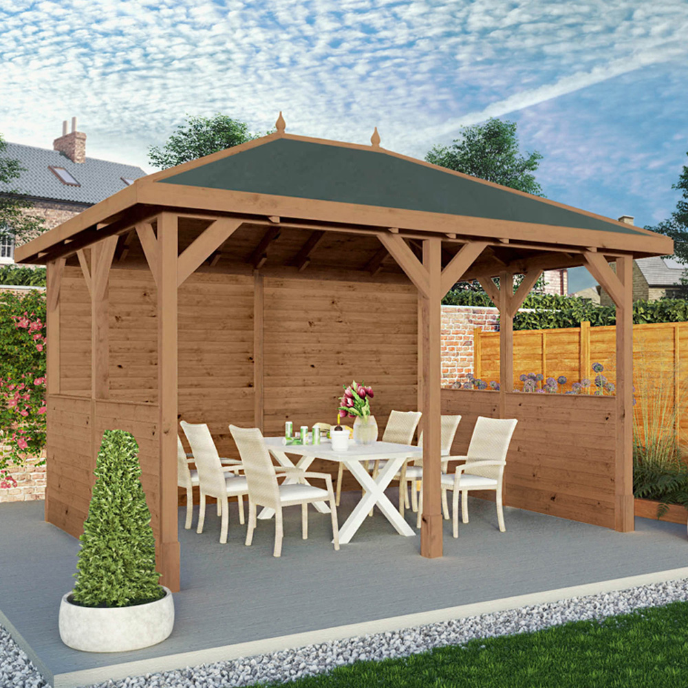 Mercia 3 x 4m Pressure Treated Traditional Gazebo with Side Panels Image 1