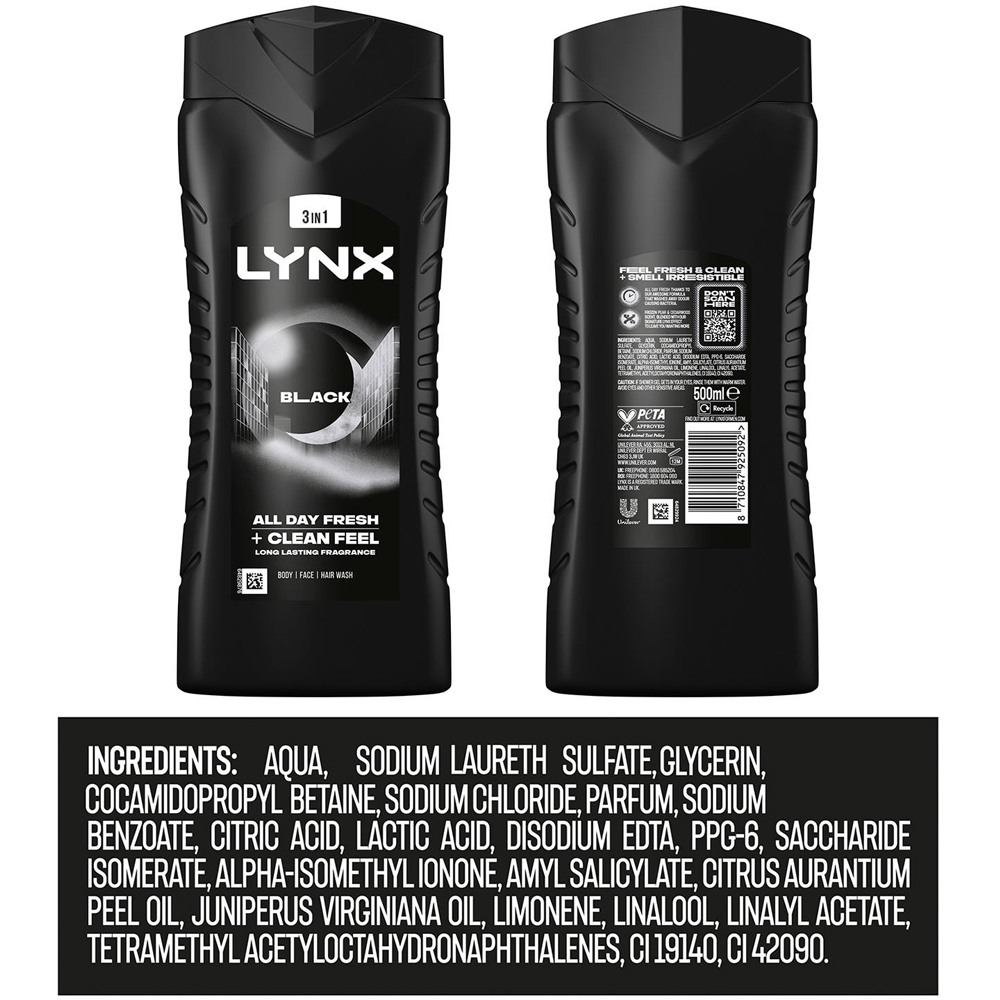 Lynx Black Frozen Pear and Cedarwood Fresh Charge Shower Gel 500ml 30 Pack Image 8