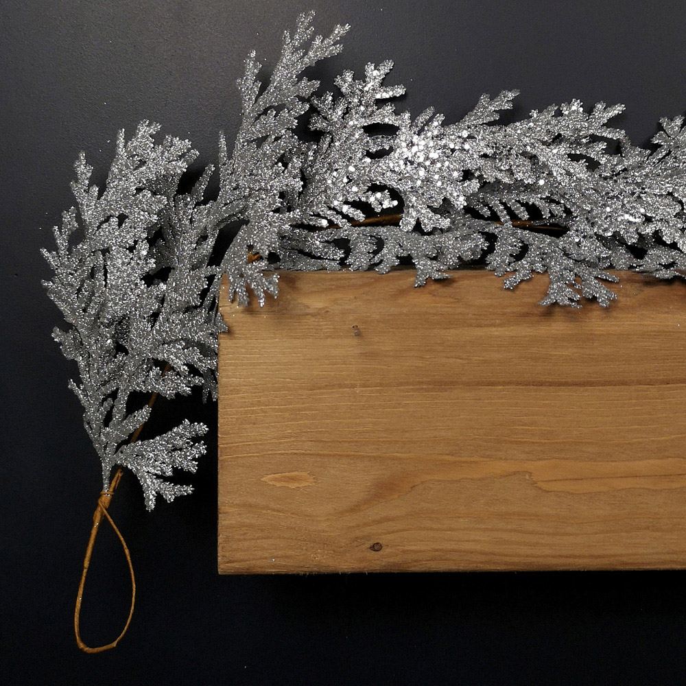 Samuel Alexander Silver Glitter Cedar Leaf Christmas Garland 180cm Image 4