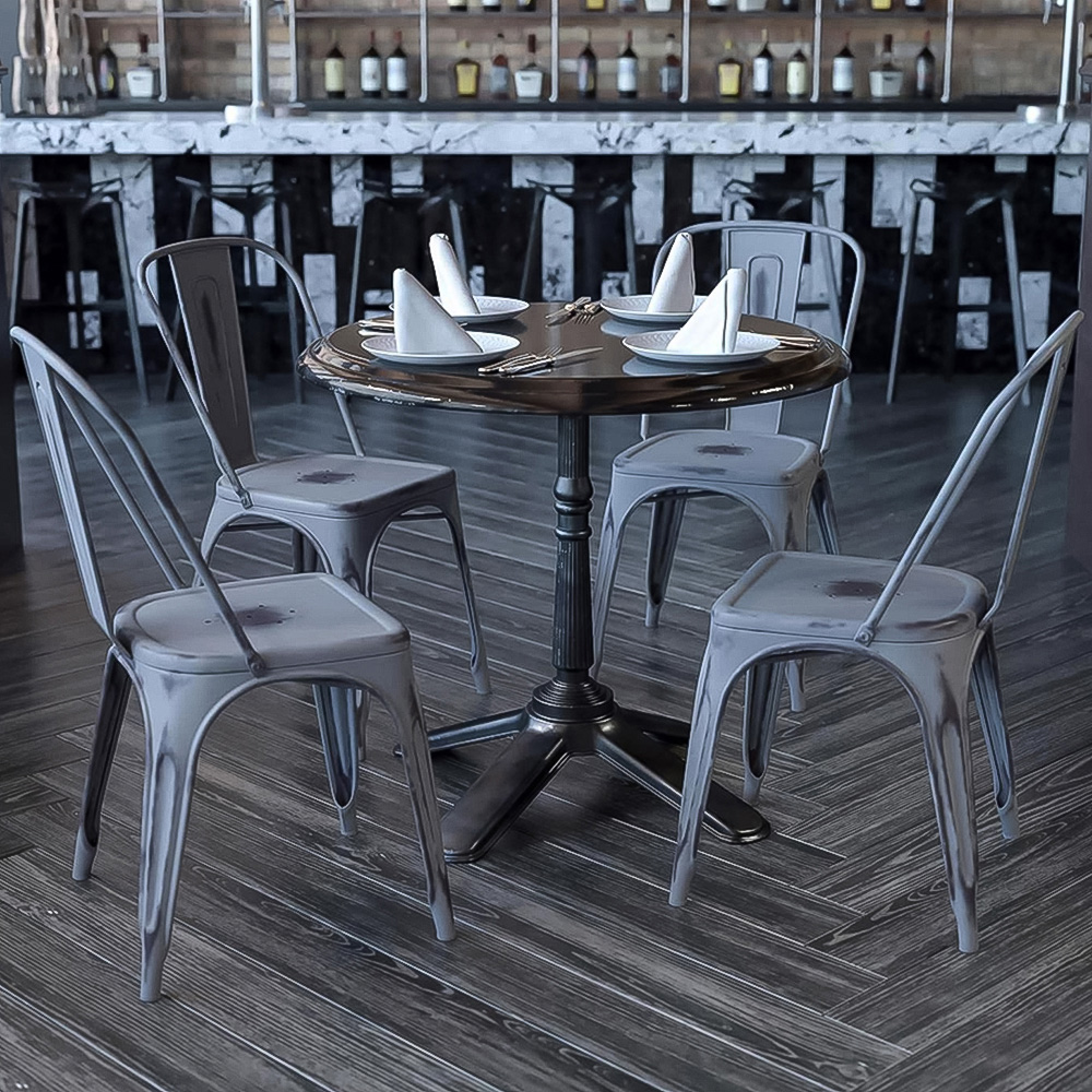 FWStyle Set of 4 Silver Grey Assembled Steel Chairs Image 1