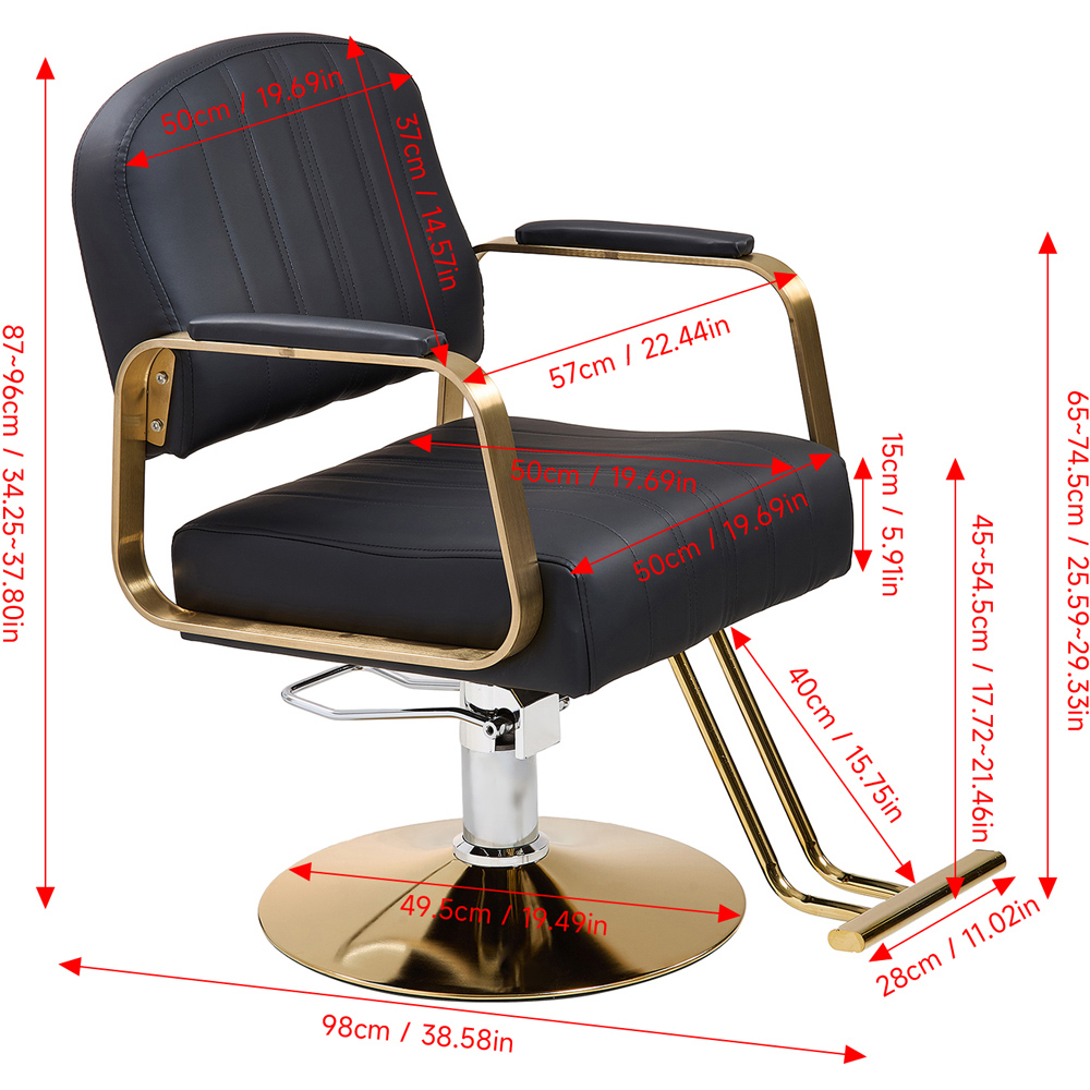 Living and Home Black and Gold Swivel Base Salon Barber Chair with Hydraulic Lift Image 9