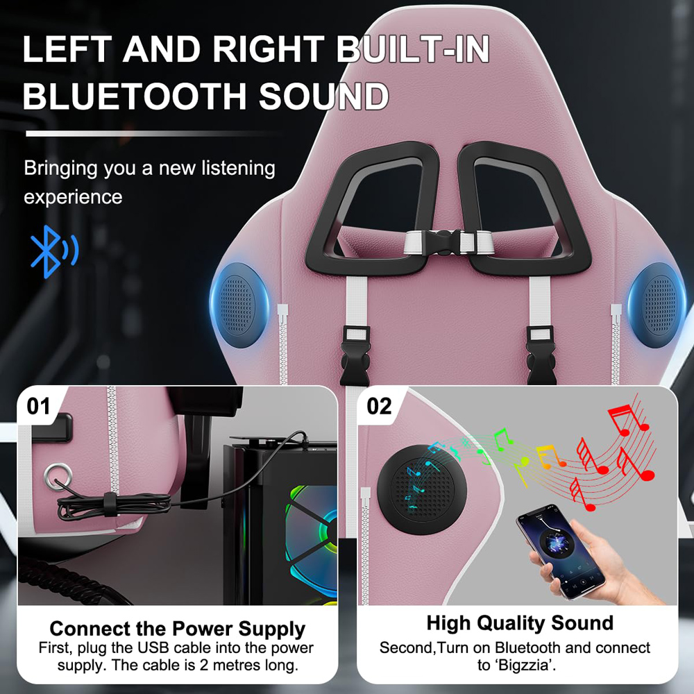Rattrix Pink Ergonomic High Back Gaming Chair with Bluetooth 5.3 Stereo Speakers Image 5