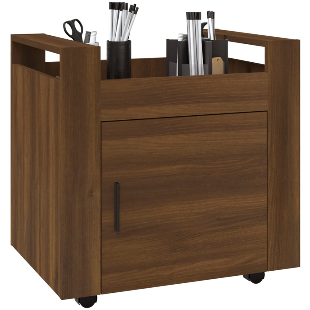 vidaXL Single Door Single Shelf Brown Oak Wooden Desk Trolley Image 3