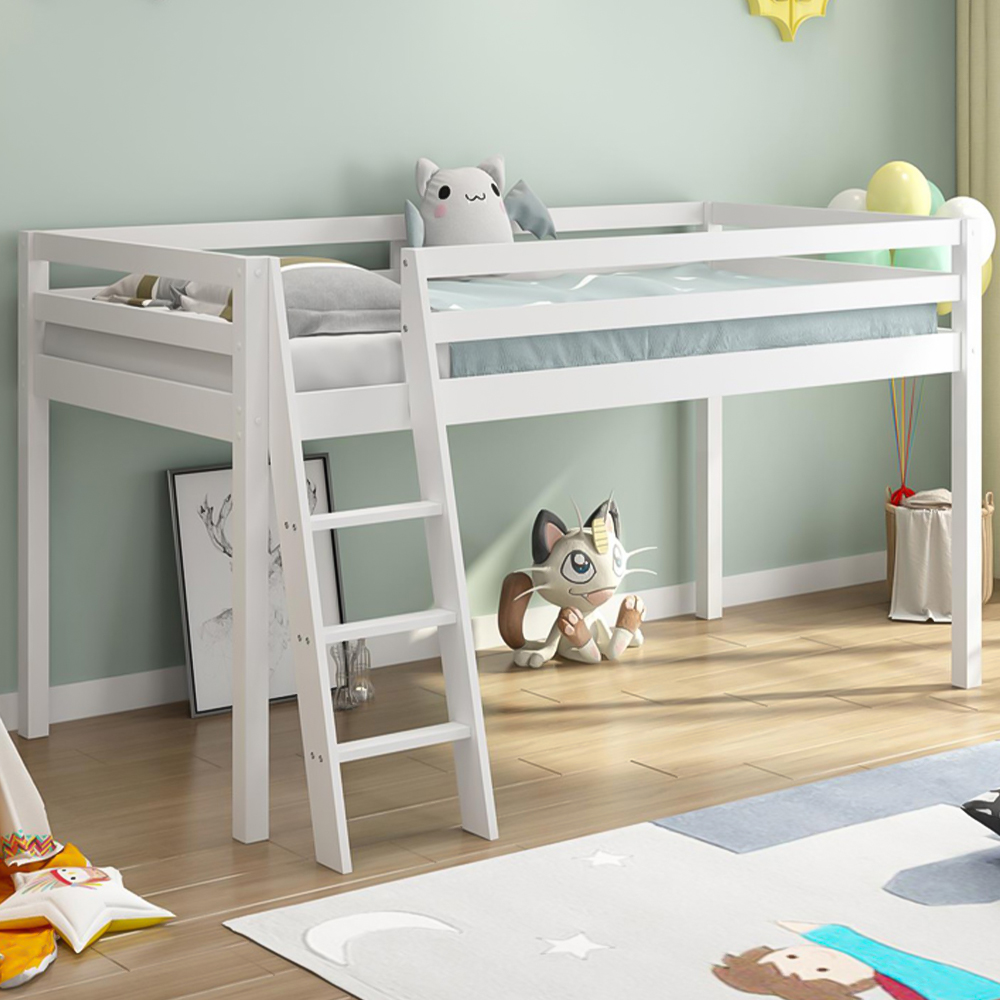 Portland White Wooden Mid Sleeper with Mattress Image 1