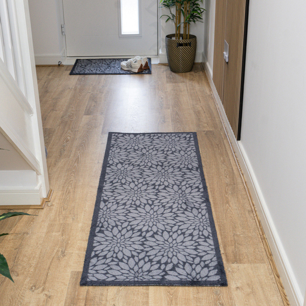 JVL Mega Grey Flowers Latex Backed Door Runner 57 x 150cm Image 2