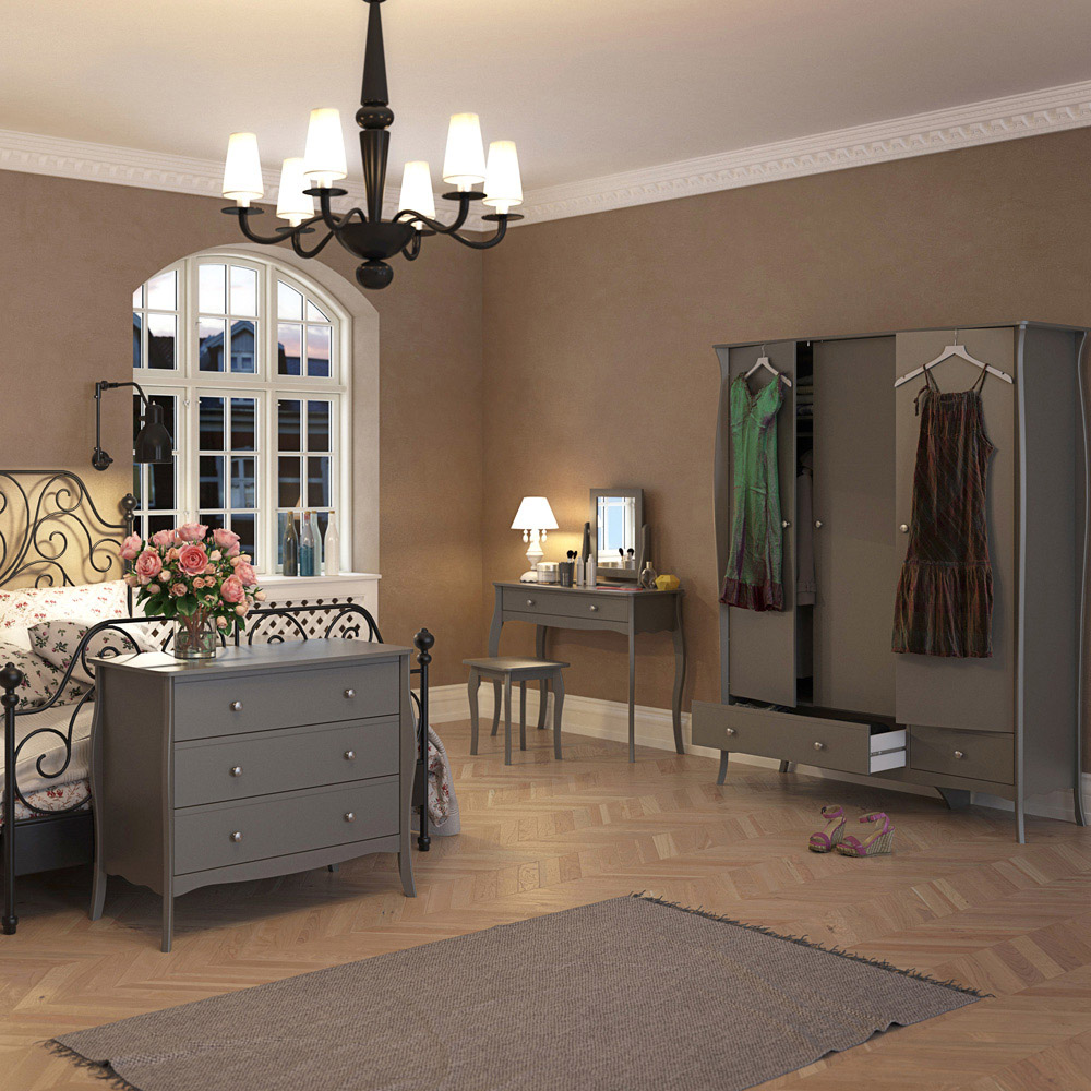 Florence Baroque Nightstand Grey 3 Piece Bedroom Furniture Set Image 8